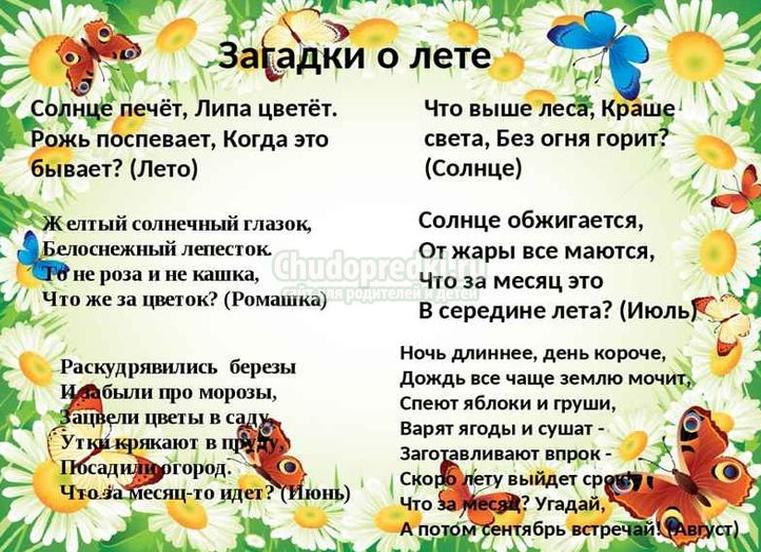 Детские загадки про лето с ответами